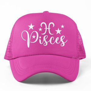 🆕PISCES Script Stars Zodiac Pink Foam Trucker Hat Mesh Snapback Cap